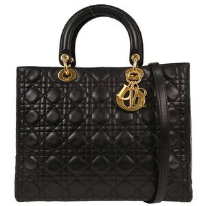 Christian Dior Black Lambskin Lady Dior Cannage 2way Handbag MA-0967 XX07094